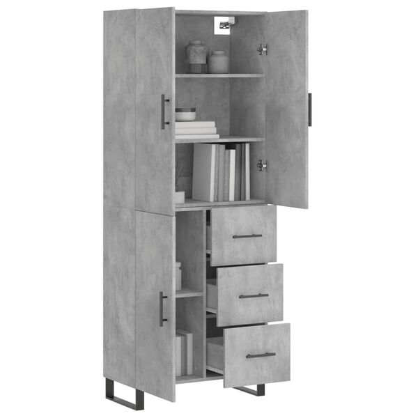 vidaXL Highboard betonggr&aring; 69,5x34x180 cm konstruert tre