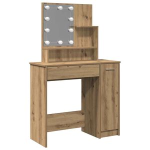 vidaXL Sminkebord med LED artisan eik 86,5x35x136 cm
