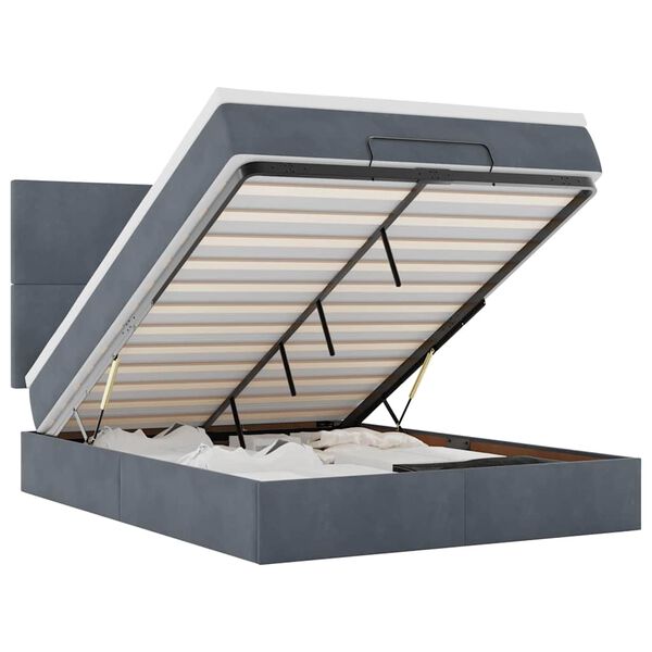 vidaXL Ottoman sengeramme med madrasser mørkegrå 140x200cm fløyel