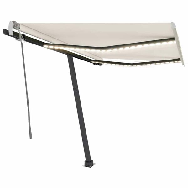 vidaXL Manuell uttrekkbar markise med LED 350x250 cm kremhvit