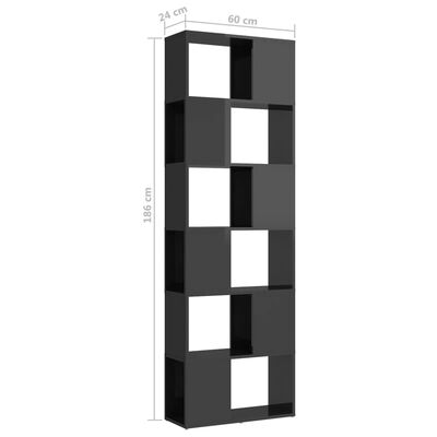 vidaXL Bokhylle/romdeler høyglans grå 60x24x186 cm