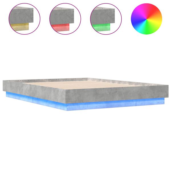 vidaXL Sengeramme med LED-lys betonggrå 135x190 cm