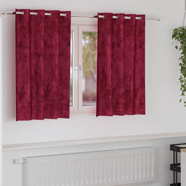 vidaXL Fl&oslash;yel Gardiner med gardiner 2 pcs Vinr&oslash;d 140 x 140 cm Fl&oslash;yel