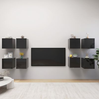 vidaXL Vegghengte TV-benker 8 stk høyglans svart 30,5x30x30 cm