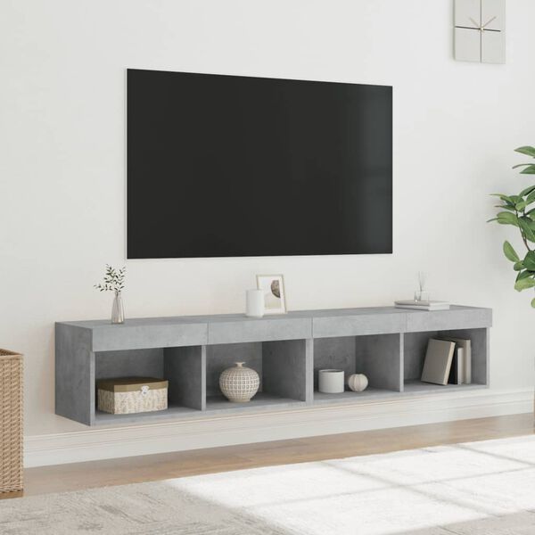 vidaXL TV-benker med LED-lys 2 stk betonggr&aring; 80x30x30 cm