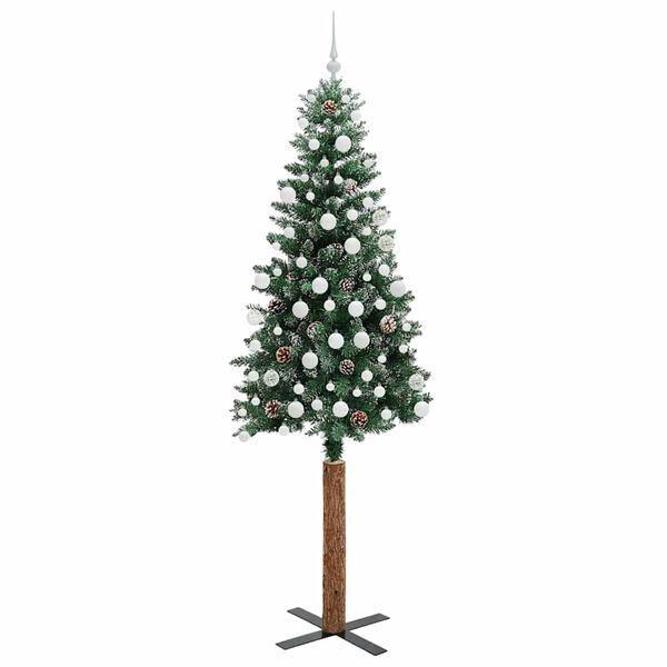 vidaXL Slim juletre Grønn og hvit 210 cm PVC og Massivt Furu tre