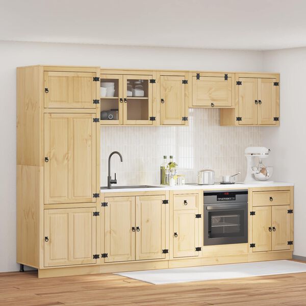 vidaXL Kabinett med skuff med hylle SKI 9 pcs HonningBrun Massiv furu