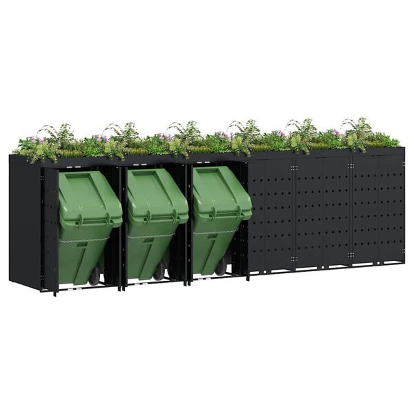vidaXL Oppbevaring for 6 søppelbøtter Svart 408 x 77,5 x 121,5 cm