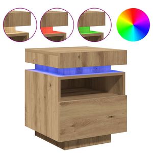 vidaXL Nattbord med LED artisan eik 40x39x48,5 cm