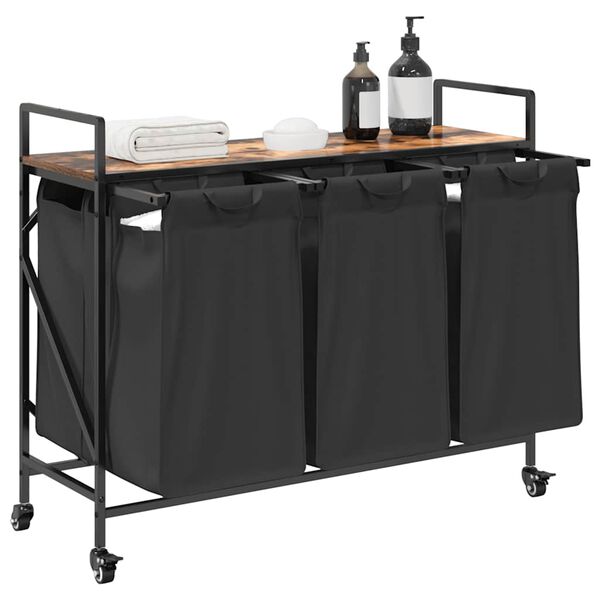 vidaXL skittentøyskurv 3 rom med hjul røkt eik