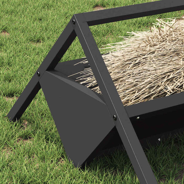 vidaXL Fôringsgrøft for husdyr Svart 111 x 76 x 38 cm Kaldvalsget Stål