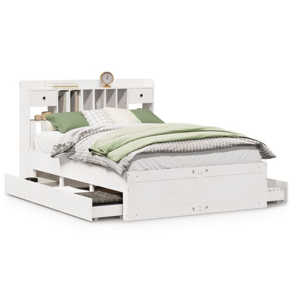 vidaXL Seng med bokhylle uten madrass hvit 150x200 cm heltre furu