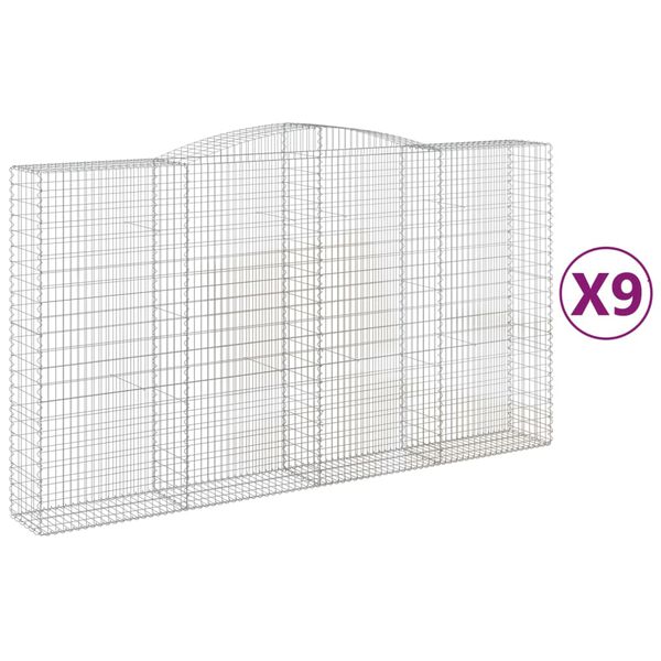 vidaXL Gabionkurver buede 9 stk 400x50x220/240 cm galvanisert jern