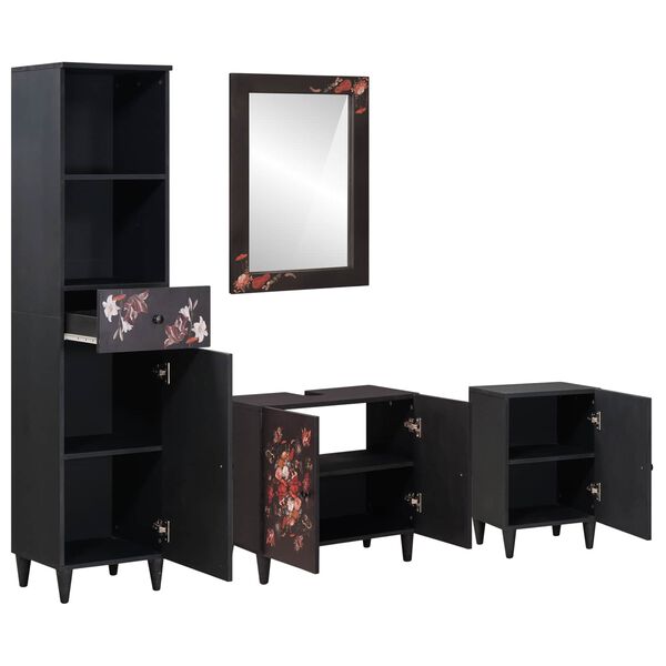 vidaXL Baderomsskapsett med skuff Veggmontert 4 pcs Massiv mango tre