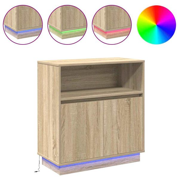 vidaXL LED sideboard Sonoma eik 71 x 34,5 x 75 cm Konstruert tre