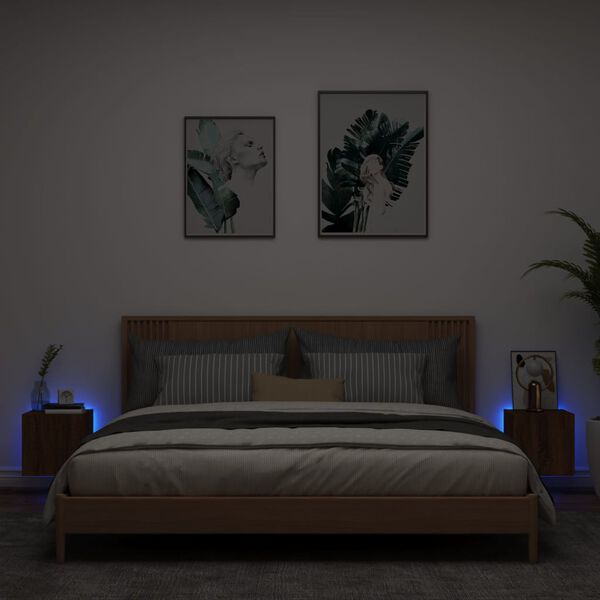 vidaXL TV-benker med LED-lys 2 stk brun eik 30,5x35x30 cm