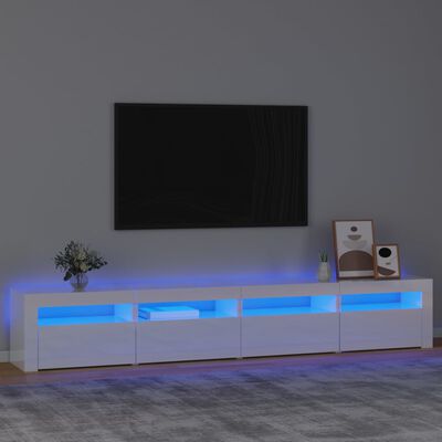 vidaXL TV-benk med LED-lys høyglans hvit 240x35x40 cm