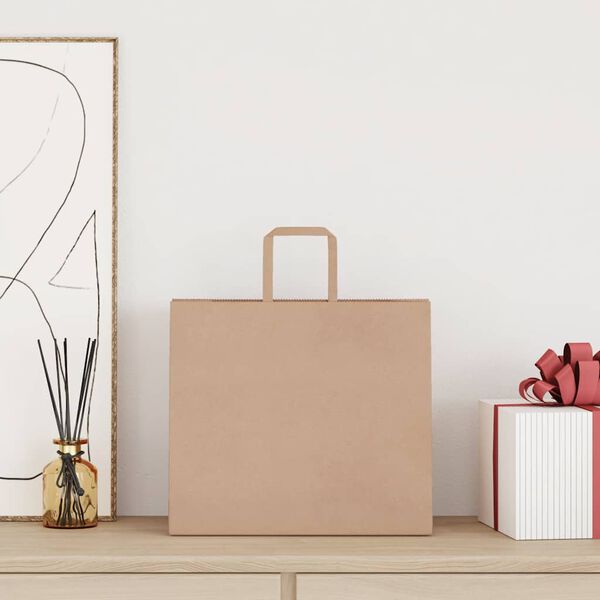 vidaXL Papirposer 250 stk med h&aring;ndtak brun 32x22x28 cm