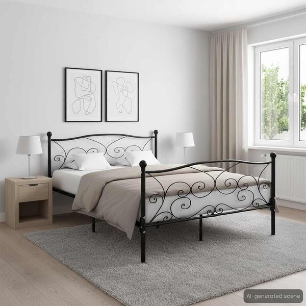 vidaXL Sengeramme med spilebase svart metall 160x200 cm