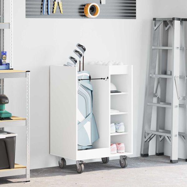 vidaXL Golfskap med hjul Ensfarget Hvit 65 x 45 x 98 cm