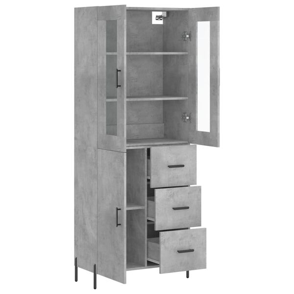 vidaXL Highboard betonggr&aring; 69,5x34x180 cm konstruert tre
