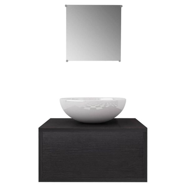 vidaXL Bademøbelsett med servant 4 stk med kran svart