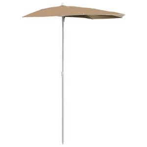 vidaXL Halvrund parasoll med stang 180x90 cm gr&aring;brun