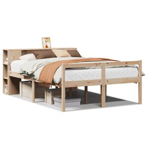 vidaXL Seng med bokhylle uten madrass 135x190 cm heltre furu