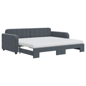 vidaXL Uttrekkbar dagseng med madrass m&oslash;rkegr&aring; 90x190 cm fl&oslash;yel