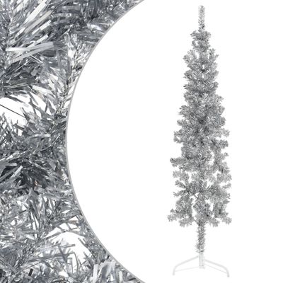 vidaXL Kunstig halvt juletre med stativ tynt sølv 120 cm