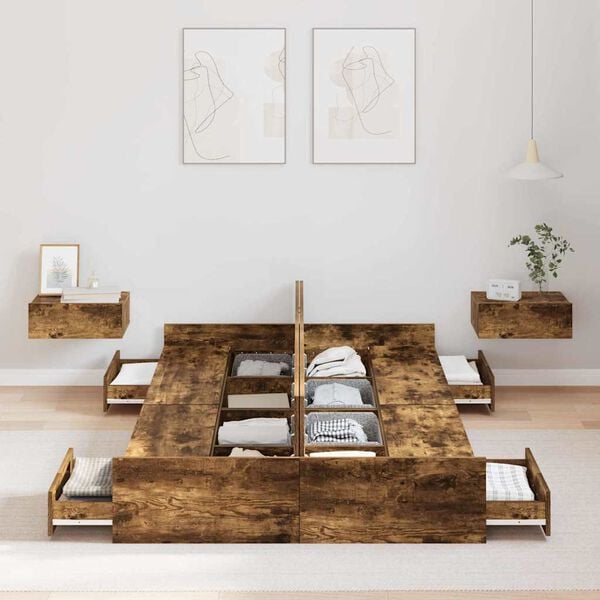 vidaXL Seng med lagring med skuff R&oslash;kt eik 120 x 200 cm Konstruert tre