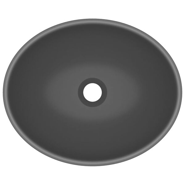 vidaXL Luksuriøs servant ovalformet matt mørkegrå 40x33 cm keramisk