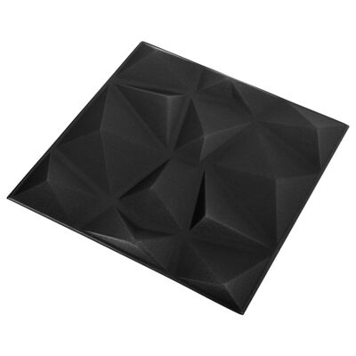 vidaXL 3D-veggpaneler 12 stk 50x50 cm diamant svart 3 m²