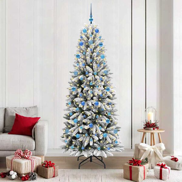 vidaXL Kunstig juletre med 300 LED Hvit 210 cm PVC, plast, st&aring;l og PE