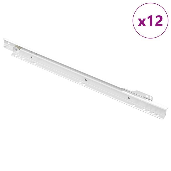 vidaXL Skuffeskinne 12 pcs Hvit 400 mm St&aring;l
