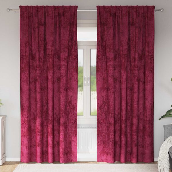 vidaXL Fl&oslash;yel Gardiner med gardiner 2 pcs Vinr&oslash;d 225 x 140 cm Fl&oslash;yel