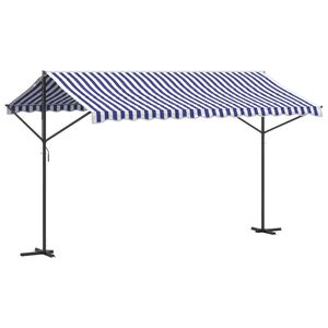 vidaXL Frittst&aring;ende markise bl&aring; og hvit 400x300 cm stoff og st&aring;l
