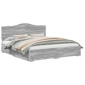 vidaXL Sengestamme med skuff Gr&aring; Sonoma 200 x 200 cm Konstruert tre