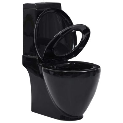 vidaXL Keramisk toalett med vannavløp på baksiden svart