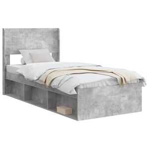 vidaXL Sengramme med oppbevaring og hodegavl Betonggr&aring; 75 x 190 cm