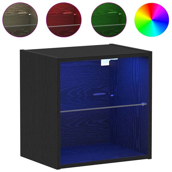 vidaXL Flytende hylle med LED-lys med hylle Svart 40 x 28,5 x 40 cm