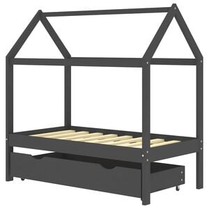 vidaXL Sengeramme for barn med skuff heltre furu 70x140 cm m&oslash;rkegr&aring;
