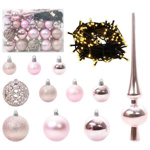 vidaXL Julekule Sett med 150 LED 61 pcs Rosa Plast