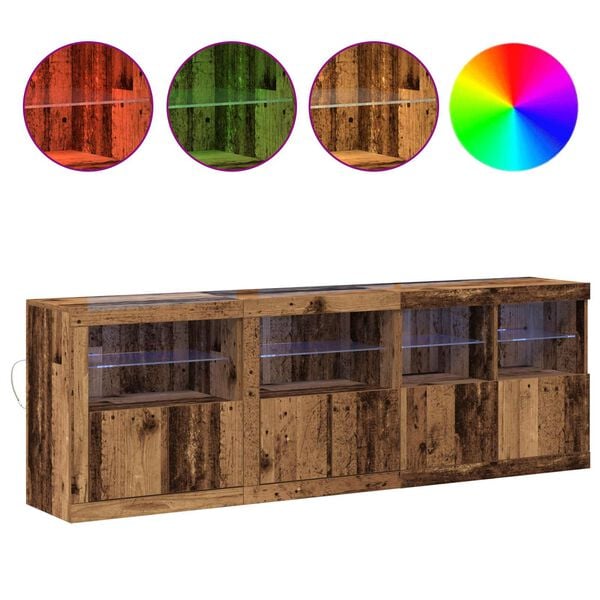 vidaXL LED sideboard Gammelt tre 202 x 37 x 67 cm Konstruert tre