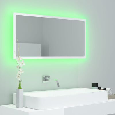 vidaXL LED Baderomsspeil 90x8,5x37 cm sponplate høyglans hvit