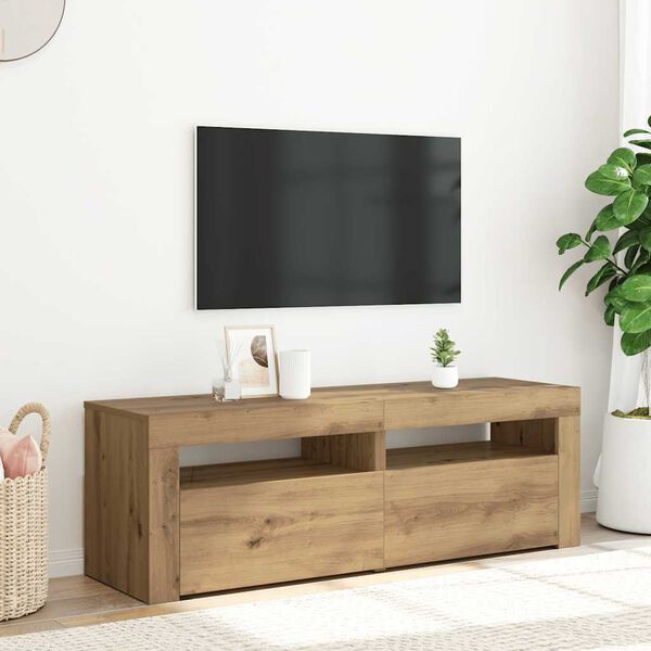 vidaXL TV-benk med LED-lys artisan eik 120x35x40 cm konstruert tre