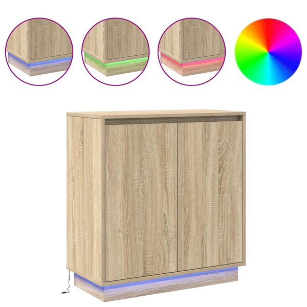 vidaXL LED sideboard Sonoma eik 71 x 34,5 x 75 cm Konstruert tre