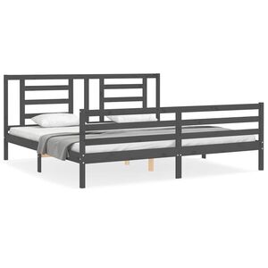 vidaXL Sengeramme med hodegavl gr&aring; 200x200 cm heltre