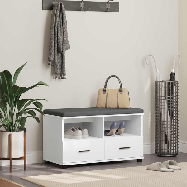 vidaXL Gangbenk Hvit 80 x 38 x 46 cm Sponplate og Polstret Stoff