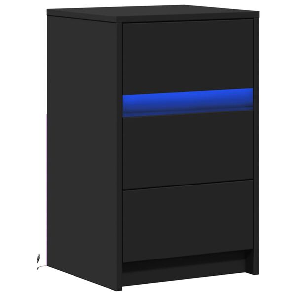 vidaXL Nattbord med LED svart konstruert tre